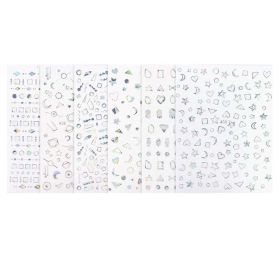8 Sheets Self-Adhesive Silver Color Random Patterned DIY Nail Art Decoration Decals Metallic Nail Sticker Nail Decals